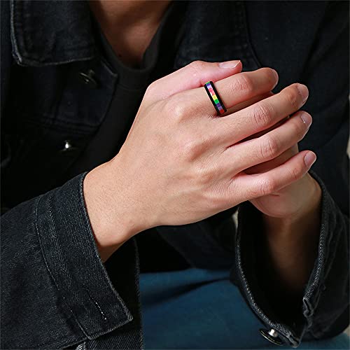 6mm Wide Square Rainbow LGBT Pride Band Rings Chuky Thick Black Enameled Stainless Steel Eternity Promise Statement Engagement Couple Rings Love is Love Finger Knuckle Rings Boyfriend Girlfriend Christmas Valentines Gifts2