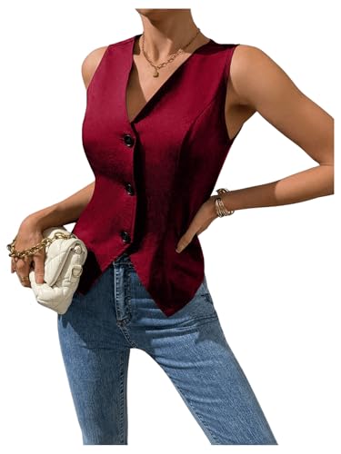 MakeMeChic Women's Suit Vest Top Sleeveless V Neck Blazer Vest Waistcoat