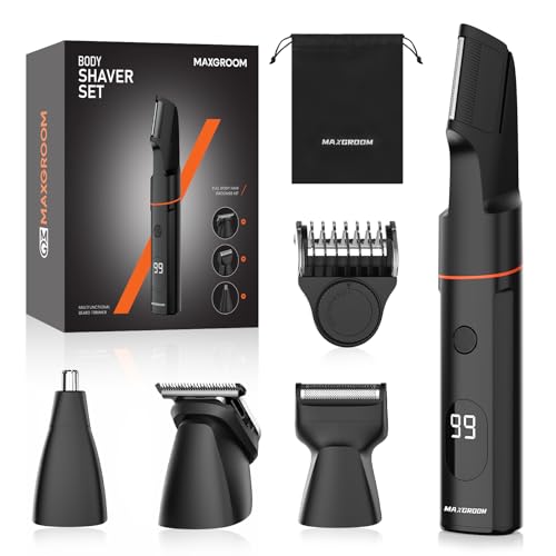 MAXGROOM Manscape 4 in 1 Body Hair Trimmer Men, Electric Razor for Pubic Hair, Ball Trimmer Body Shaver Men's Groomer Kit, Magnetic Blade, IPX6 Waterproof & LED Screen, USB-C Fast Charge
