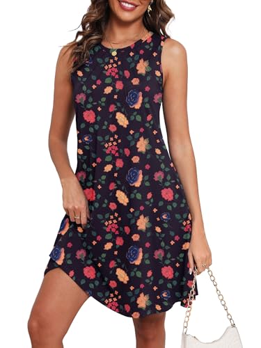 Image of KORSIS Tank Dress for Women Elegant T-Shirt Summer Soft Dresses Sleeveless Swing A Line Vacation Beach Sundress with Pockets