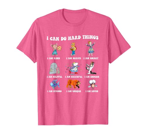 Read Book Characters I Can Do Hard Things Back to School T-Shirt, Men, Pink Heather, Small