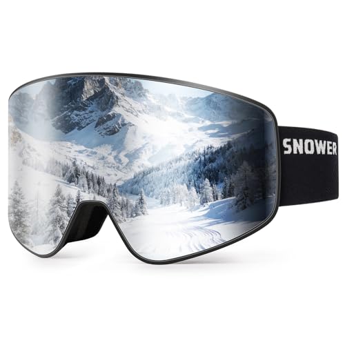 SNOWER Ski Goggles, Interchangeable Lens Anti-Fog Snow Goggles, UV Protection, OTG HD Snowboard Goggles for Men Women Adult