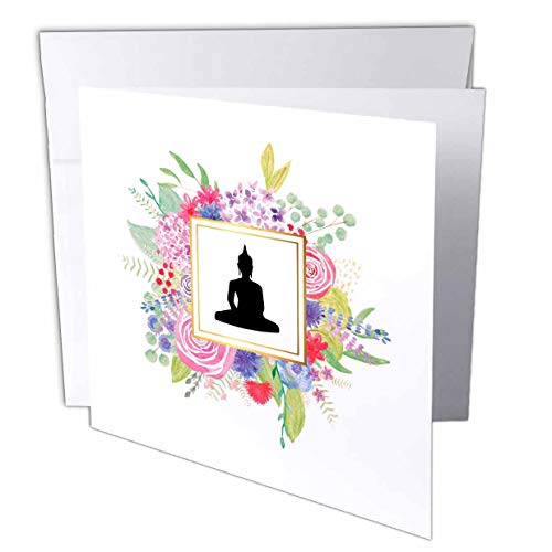 Cartes de vœux bouddhiste rose 15,2x15,2 cm | Lot de 12 cartes de correspondance carrées