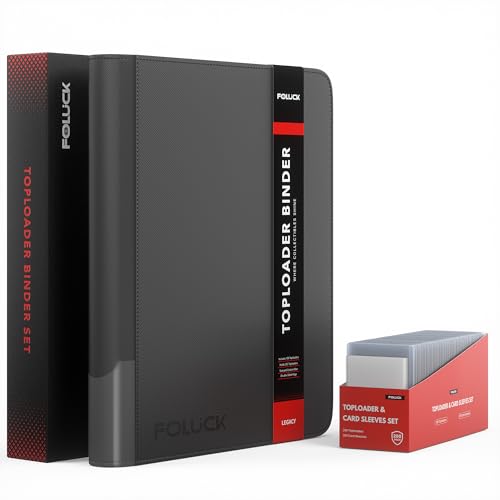 Foluck 9 Pocket Top Loader Binder, Holds 252 Toploaders, 200Pcs Top Loaders & Card Sleeves Included, Side-Loading Trading Card Binder, Premium Collection Album for Pokemon, TCG, MTG, Sports Cards