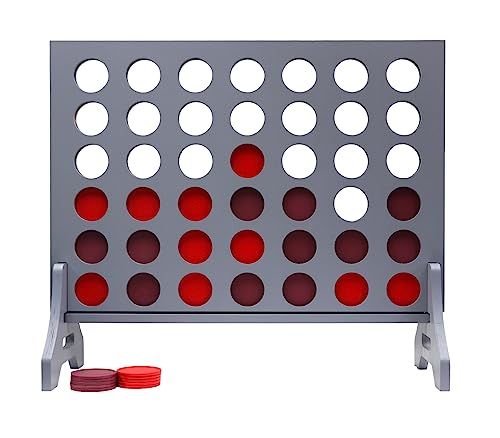 Image of Giant 4 in a Row Game for Family & Adults - Tailgating Pros Jumbo Grey Wooden Four in a Row Indoor & Outdoor Yard Game for Family Party Fun, Portable Activities for Patio, Backyard, and Camping