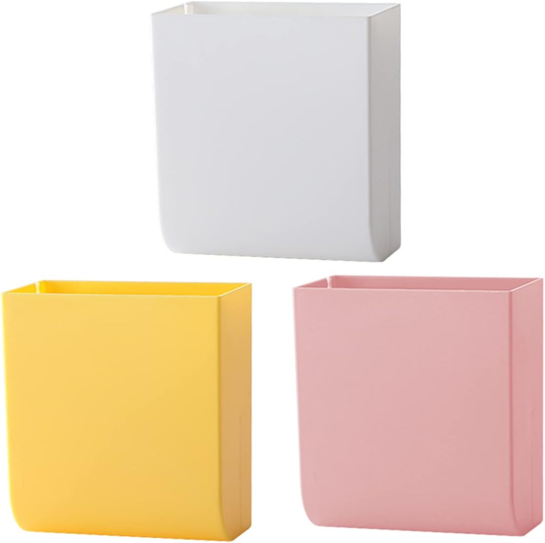 3pcs Wall-mounted Storage Box Organizer with Charging Multifunctional Wall Holder for Stationery Phone and Accessories Pink White and Yellow