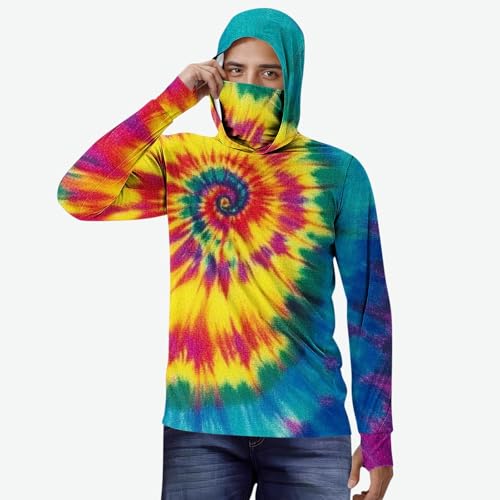 Men's Sun Protection Hoodie Shirt UPF 50+ Long Sleeve UV SPF Fishing Tie Dye Print Shirts with Mask Rash Guard2