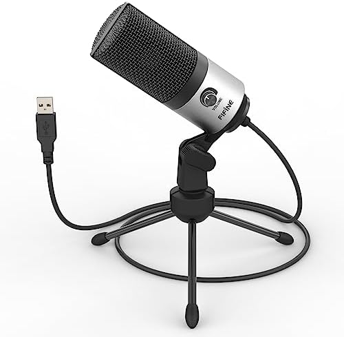 FIFINE Mikrofon PC USB, mikrofon do MAC, PS4, PS5, mikrofon do podcastów ze stojakiem, jakość studyjna nagrywanie mikrofony kondensatorowe - K669S (srebrny)
