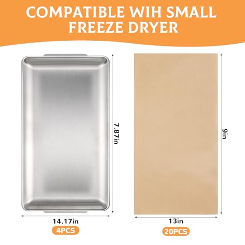 HFYZZ 4 Pcs 14.2" x 7.9" Metal Trays for Harvest Right Freeze Dryer, Small Candy Food Freeze Dryer Tray with 20 Disposable Non-Stick Baking Mats for Fruits, Cookies, Dessert Making by HFYZZ - Image 2