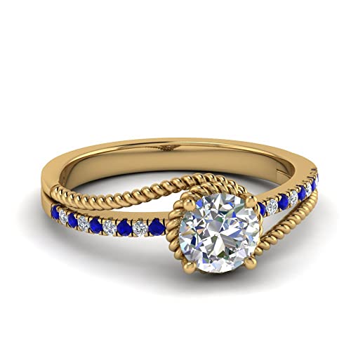 Image of Choose Your Gemstone Rope Split Shank Diamond CZ Ring Yellow Gold Plated Round Shape Split Shank Engagement Ring Minimal Modern Design Birthday Gift Wedding Gift US Size 4 to 12