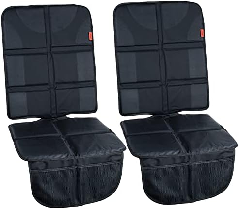 Lusso Gear Car Seat Protector Twin Pack, Thick Padding, 2 Mesh Storage Pockets, Waterproof, Protects Fabric or Leather Seats from Child Car Seat and Pets, Non-Slip Rubber Padded Backing, No Imprint