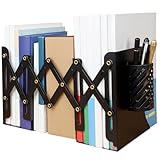 Bookend with Pen Holder, Bookends for Heavy Books, Heavy Duty Book Ends, Adjustable Bookends, for Bookshelf Desks, Offices, Homes and Schools, Extendable Up to 19 Inches