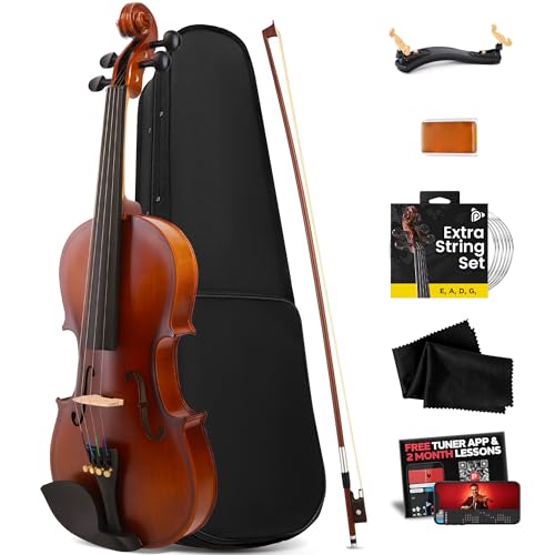 Pyle 1/4 Size Beginner Violin Starter Kit, Violin Starter Package with Travel Case & Bow, Extra Strings, Digital Tuner, Shoulder Rest & Cleaning Cloth for Students, Kids, Adults