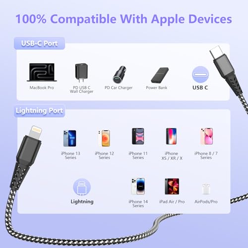Câble USB C vers Lightning 5m à charge rapide pour iPhone 14 et iPad - 2