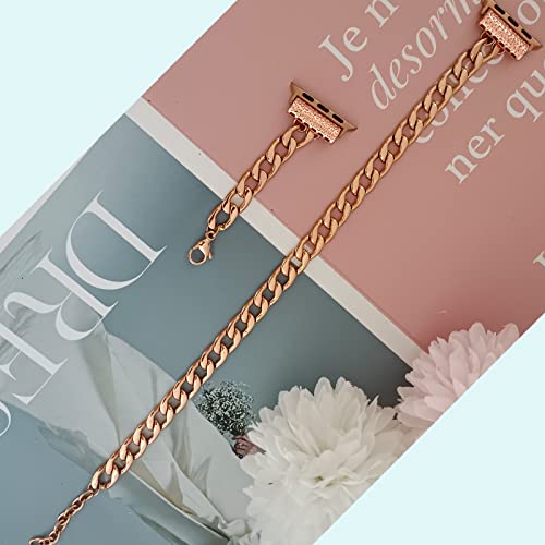 Kagerbends 38/40/41Mm Women Unique Rose Gold Stainless Steel Chain Smartwatch Bands For Apple Watch Series Se/8/7/6/5/4, Girl Slim Durable Adjustable Strap For Iwatch 8 Gift For Her #TOP1