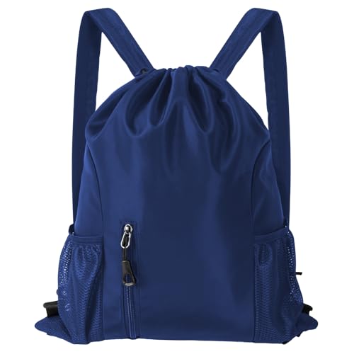 Qoosea Mochilas De Cuerdas, Impermeable Deporte Mochila Ligera Nylon Bolsa De Gimnasio Con Cordón Para Hombre Mujer, Gym Bag Para Deporte, Escolar, Senderismo, Gimnasio, Casual, Viaje, Playa Azul