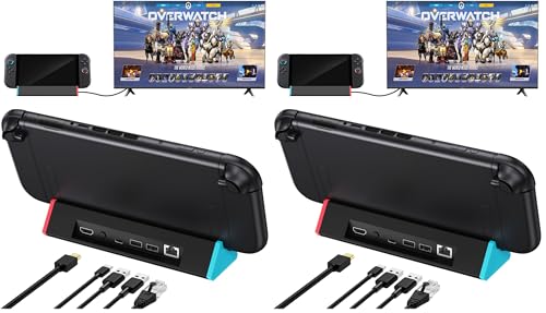 SiWiQU Switch 2 TV Dock - 1000Mbit Ethernet Adapter Dockingstation Kompatibel mit Nintendo Switch2 Charge and Play, Portable Switch 2 Ladestation mit 4K 2 USB Typ C HDMI (Packung mit 2)