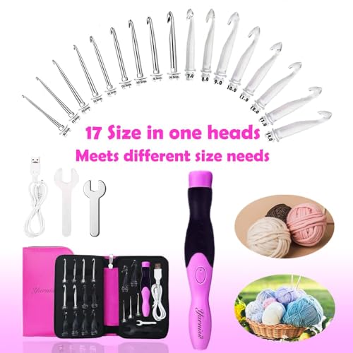 image for Yarniss 17 Size Lighted Crochet Hooks Set 2.5 mm to 14.0 mm, Metal Rec