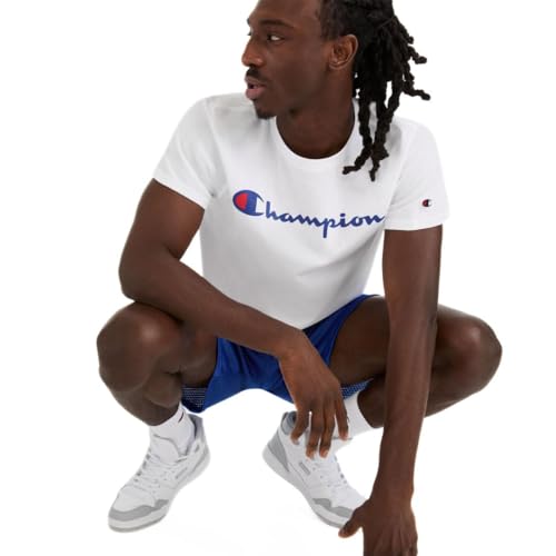 Image of Champion Men's Graphic Short Sleeve T-Shirt, Standard Fit, Classic Script Logo, Midweight 100% Cotton