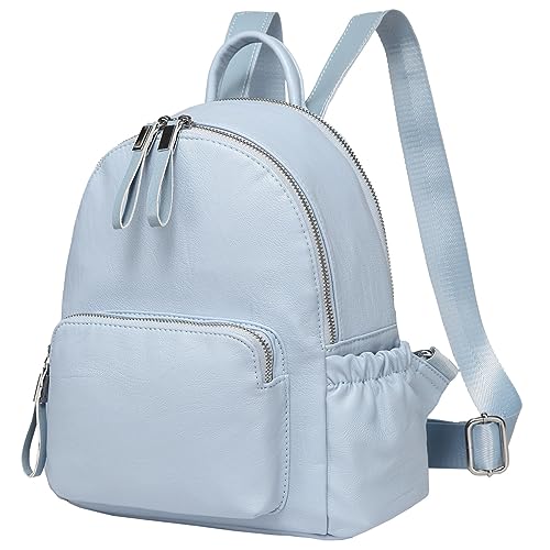 Bolsa Mini Mochila, VASCHY Mochila Pequena de Couro Falso para Mulheres, Azul claro