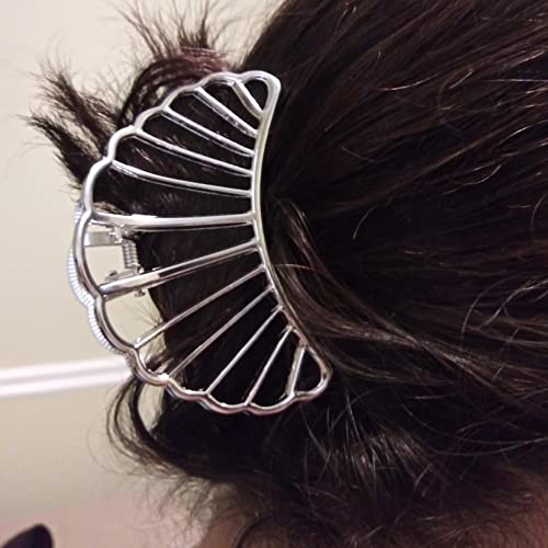 Accglory Silver Metal Hair Clip Alloy Hollow Decorative Shell Fan Hair Claw Clip For Women Fine Thick Hair (Fan-Silver) Medium #TOP6
