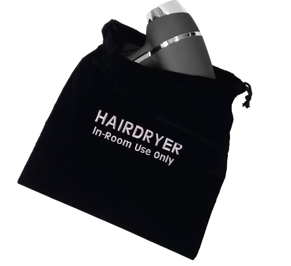 DOLPHY Hair Dryer Bag Velvet Drawstring Hairdryer Storage Bag Ideal For Travel, Hotel Or Home Use (33 X 34Cm), Black