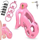 2.0 Keuschheitsgürtel Set Rosa Chastity Cage Male Peniskäfig,mit 4 Größen Arc Hodenringe Cockring,3D Harz Keuschheitskäfig Herren,BDSM Sex Toyset Herren Abstinenz Keuschheit Penis Käfig (L)