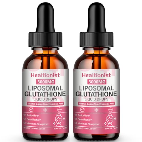Healtionist 2 Pack 3000mg Liposomal Glutathione Liquid Drops with Vitamin C 98% Absorption Glutathione Liposomal Supplement Powerful Antioxidant Complex for Immune System Liver 4 Fl Oz per Bottle