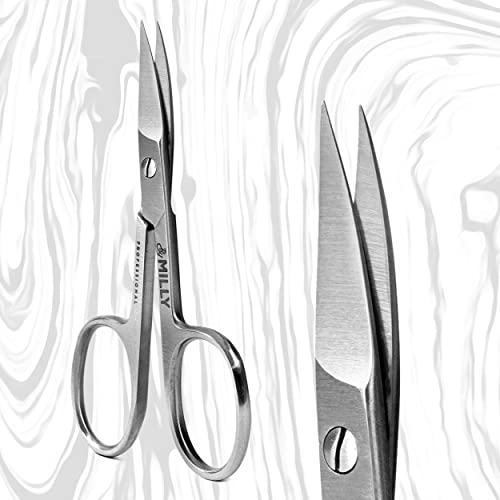 By Milly German Steel Professional Nail Scissors - Hammer Forged - Razor Sharp Curved Blades - 100% Stainless Steel (Silver) #TOP6
