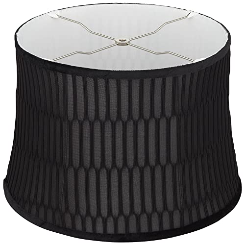 Treves Softback Drum Lamp Shade Black Geometric Medium 14" Top X 16" Bottom X 11" Slant X 11" High Spider With Replacement Harp And Finial Fitting - Springcrest #TOP5