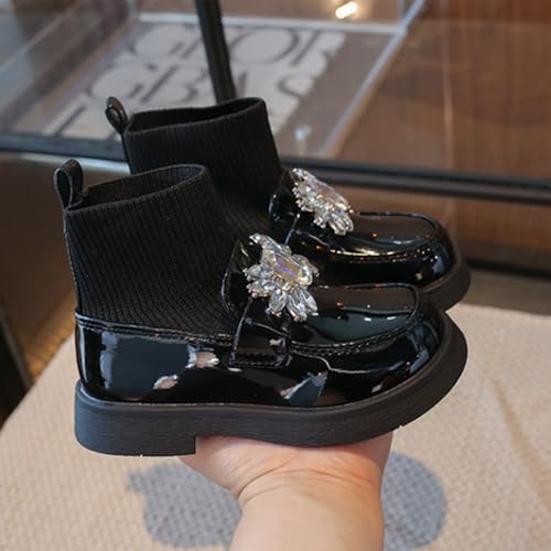 Girls Mary Jane Dress Loafer Dress Sock Shoes Rhinestones Non-Slip Low Heel Wedding Birthday Party Shoes4
