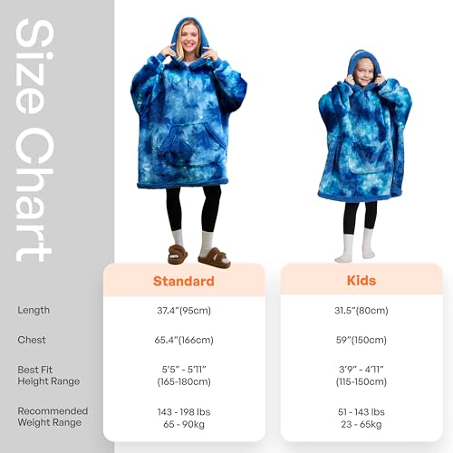 Image of Giggling Getup Wearable Blanket Hoodie for Girls and Boys Warm Cozy Sherpa Fleece Hooded Blanket Sweatshirt Oversized Hoodie with Giant Pocket & Sleeves for Kids Dark Blue Tie Dye