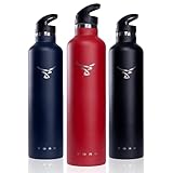 Toro Insulated Steel Water Bottle Vacuum Metal Flask Cold 24 Hours & Hot 12 Hours | Stainless Steel Lid & Sports Cap with Straw | Leak Proof No Condensation | 600ml / 750ml / 1000ml / 1L, Lava Red