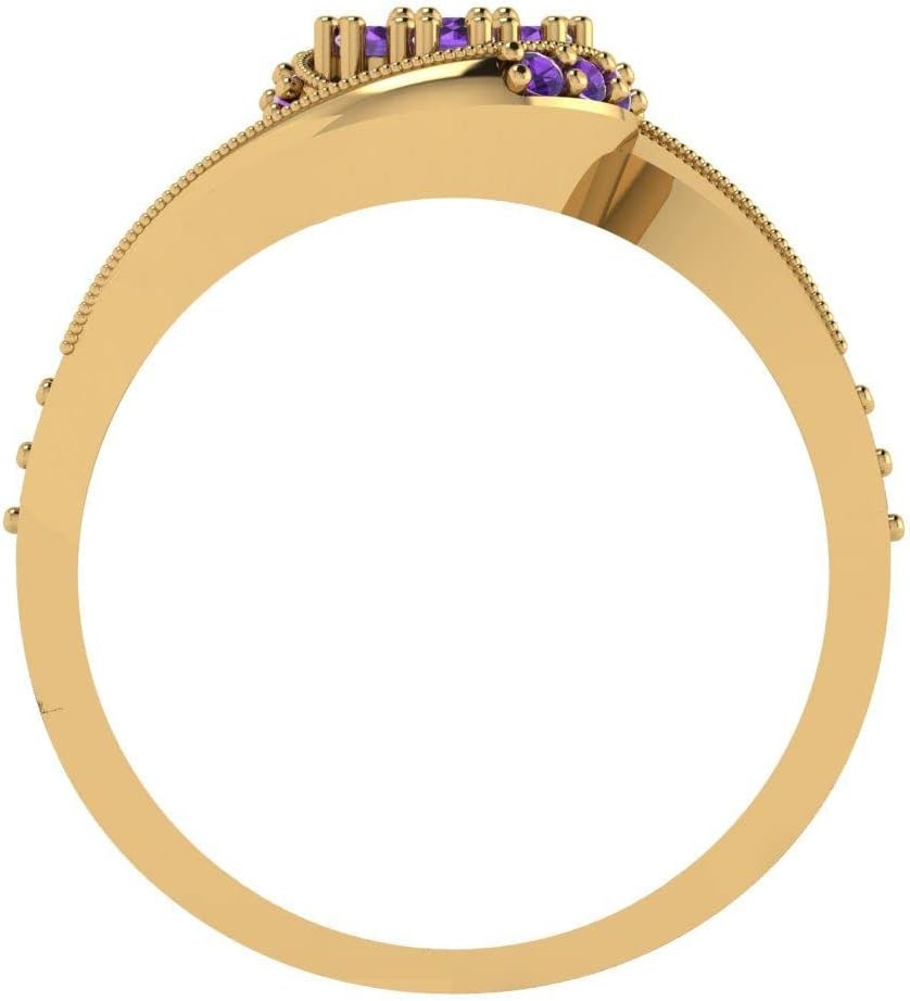 Clara Pucci Women's 18K Yellow Gold Round-Cut Amethyst Solitaire Bridal Set with Eternity Band (0.4 cttw)