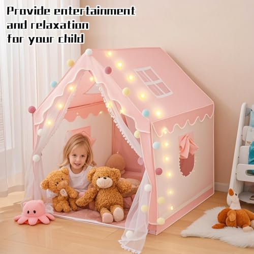 Juliful Unic Princess Castle Play Tent for Kids with LED Globe String Lights, Pink Fantasy Playhouse Indoor, Easy Setup & Durable Toy Gift for Kids Ages 3-12