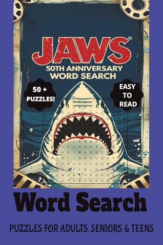 Jaws 50th Anniversary Word Search Puzzles for Adults, Seniors and Teens | Great GIfts
