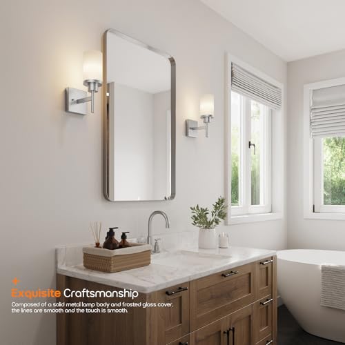AONEON Bathroom Light Fixtures Brushed Nickel Vanity Lights with White Frosted Glass Shade, Wall Lamp for Mirror Kitchen Bedroom Living Room Porch T001BR-L1 by AONEON - Used condition - Image 8