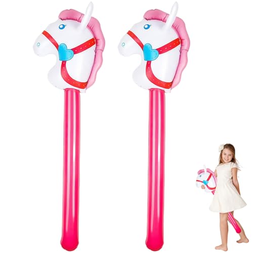 agogue 2 Stück Aufblasbares Pferd, Hobby Horse Pferde Spielzeug, Hohe Qualität Steckenpferd Kinder Spielen, Stockpferd Für Kinder Ist EIN Geschenk Requisite Für Spiel Parteien (Pink)