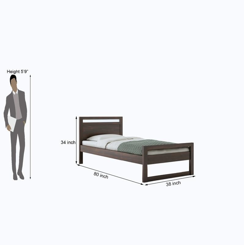 Image of KR FURNITURE Solid Sheesham Wood Single Bed with Headboard & Footboard | Wooden Palang Cot for Bedroom, Hostel & Guest Room | Strong & Durable Single Bed | Fits 72 x 36 Inches Mattress | Walnut Finish