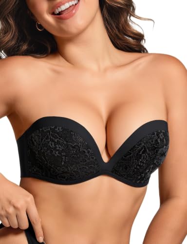 Image of Upushall Strapless Push Up Bras for Women Padded Deep Plunge Seamless Bra | U Shape, Halter, Non Slip, Supportive, Convertible Straps