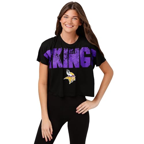 FOCO Minnesota Vikings NFL Womens Distressed Wordmark Crop Top - L