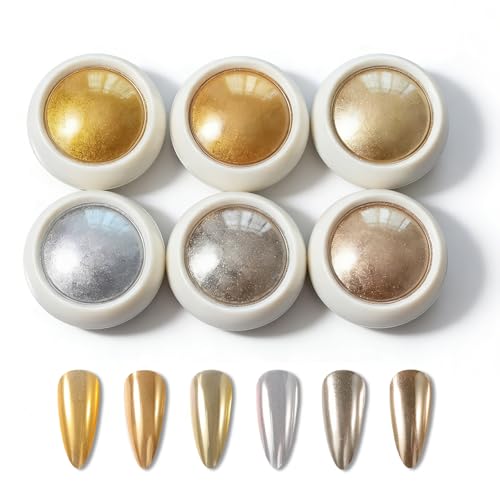 LuojinLuoda Chrome Nail Powder 6 Jars - Rose Gold Mirror Shine Manicure Pigment for Nail Art Decoration, Salon and Home Use with Glitter Dust Effect, Nail Art Powder for DIY (Style-2)