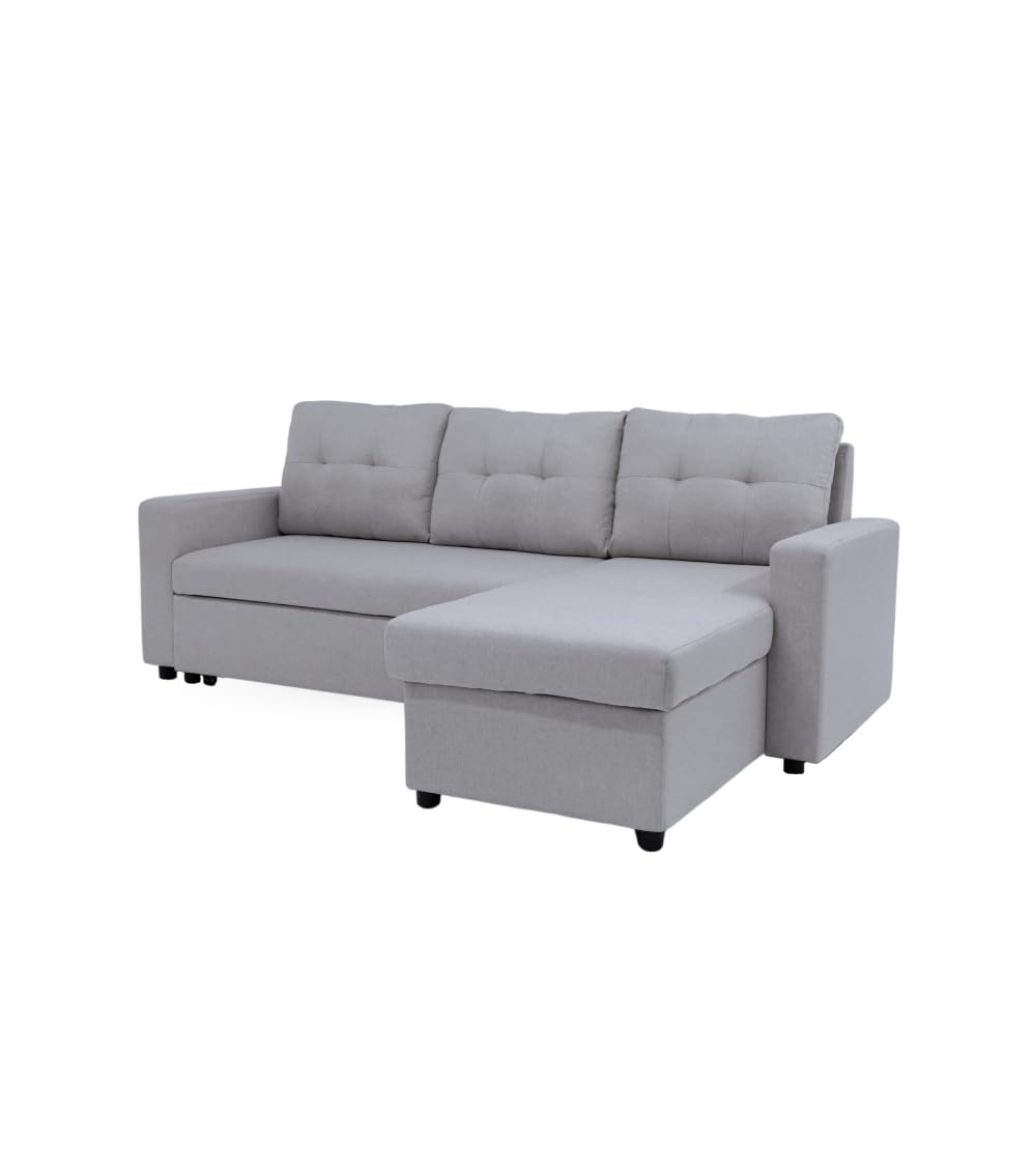 SWEET SOFA® Sofá Cama Chaise Longue 230 x 148 x 90 cm de 3 Plazas CLONY II - Sofá con Asientos Deslizantes, Tapizado en Tela en Gris