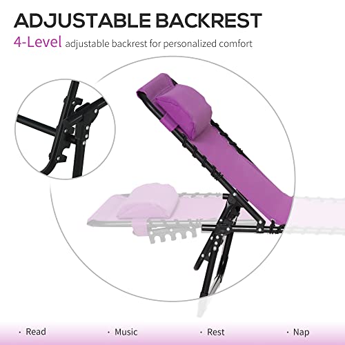 Outsunny Folding Chaise Lounge Pool Chairs, Outdoor Sun Tanning Chairs, Folding, Reclining Back, Steel Frame & Breathable Mesh For Beach, Yard, Patio, Purple #TOP25