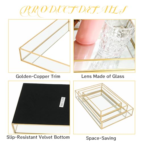 PEDOBALI 4 Pcs Mirror Tray Gold Rectangle Dresser Tray Metal Cosmetic Perfume Organizer for Vanity Bathroom Bedroom Dresser Hotel (4 Sizes) by PEDOBALI - Used condition - Image 7