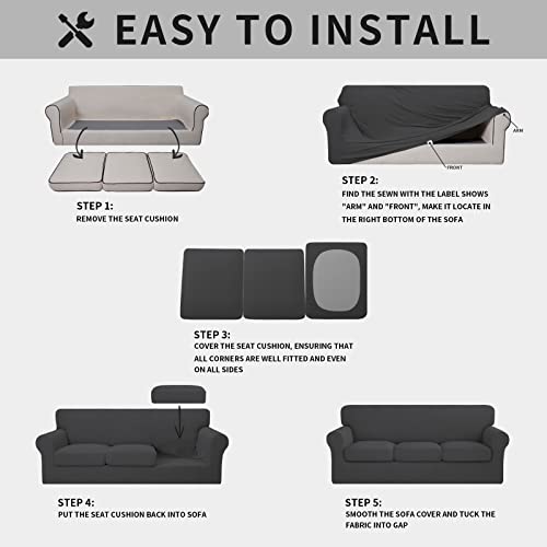 Issuntex 4 Pieces High Stretch Thicken Couch Covers, Soft Sofa Slipcover For 3 Separate Cushion Couch, Jacquard Fabric Elastic Sofa Cover Furniture Protector For Dogs (Sofa, Dark Gray) #TOP4