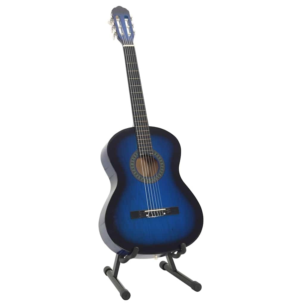 vidaXL Legno Massello di Tiglio Set Chitarra Classica per Principianti 12 pz 4/4 Plettri Corde Accordatore Adulti Bambini Strumento Musicale Blu 39"