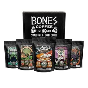 Bones Coffee Company Fall Favorites Pack, 5 Assorted Flavored Coffee, 4 oz Ground Pack