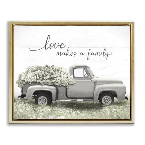 'Love Makes Family Flower Blossom Filled Truck'| Floating Frame Canvas Art
