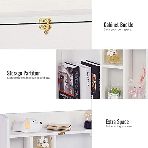 ELECWISH Wall Mounted Table, Multifunctional Fold UP and Down Wall Mounted Laptop Computer Desk with Storage Compartments for Home, Office, White